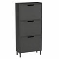 SoBuy Schmaler Schuhschrank mit 3 Klappen, platzsparend, Hochkommode mit 3 Ablagen, geschlossener Schuhkipper für Diele und Flur, 50x129x19cm, Schwarz