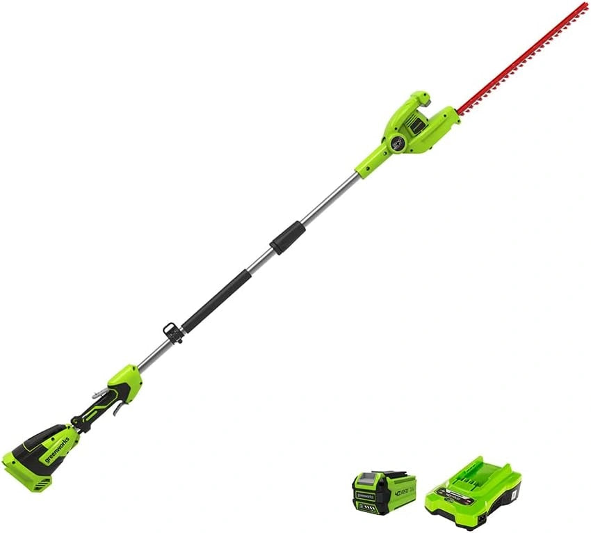 Nożyce do żywopłotu Greenworks G40PHAK2, 2 Ah, 40 V, składany, kolor zielony
