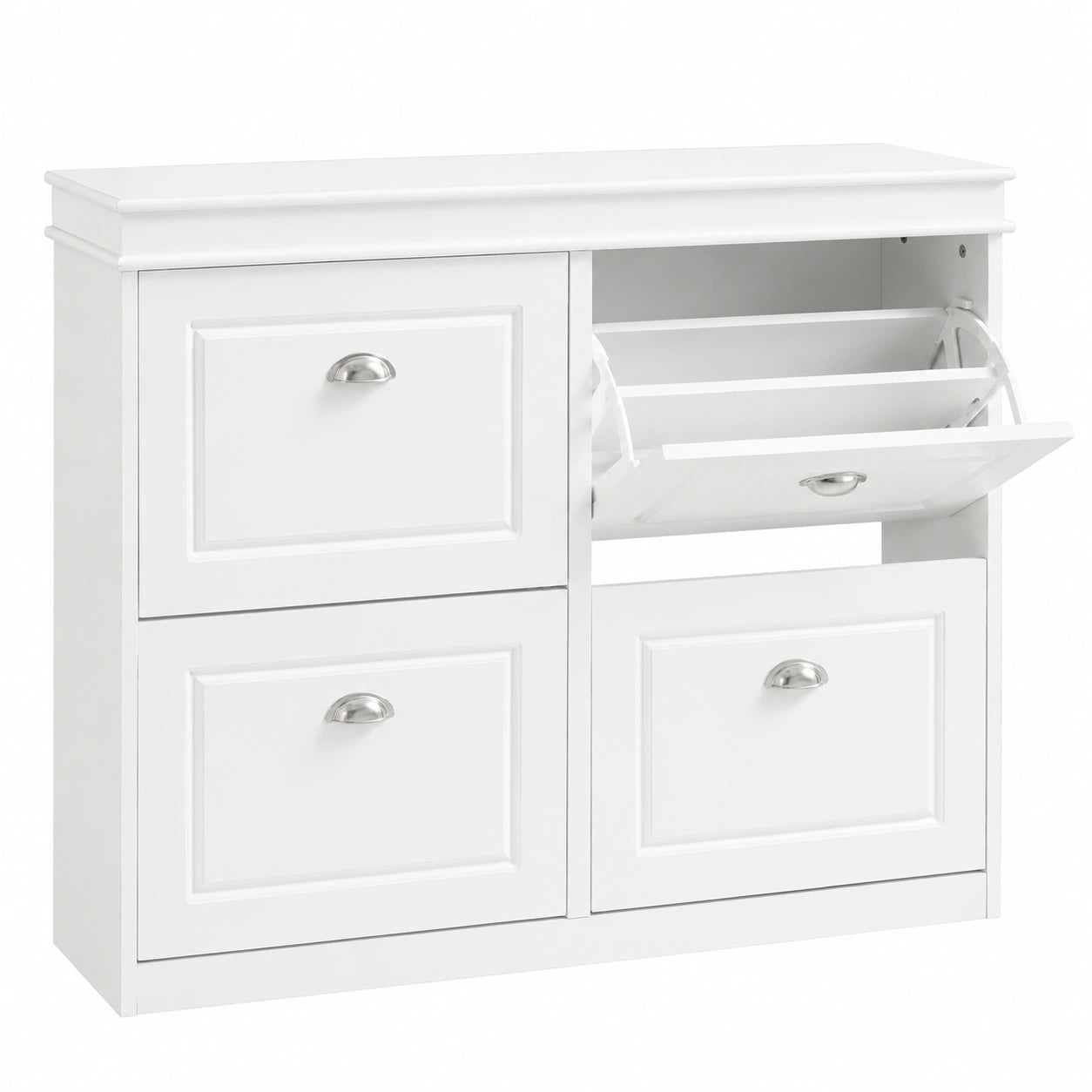 SoBuy Platzsparender Schuhschrank mit Kippsicherung, 4 Klappen und 8 Fächern für Flur und Eingang, Weiß 105x82x24cm
