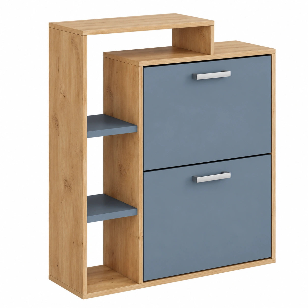 Vicco Schuhschrank Orlando, Eiche Goldkraft/Blau, 80x90 cm, mit zwei Klappfächern für effiziente Schuhorganisation