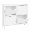 Schmaler Schuhschrank mit 4 Klappen, platzsparend, Weiß, 100x91x19cm