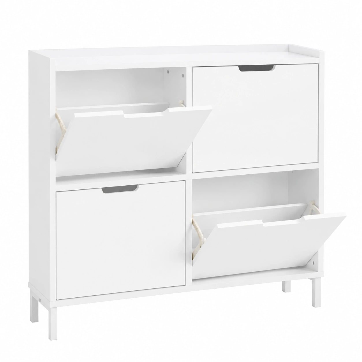 Schmaler Schuhschrank mit 4 Klappen, platzsparend, Weiß, 100x91x19cm