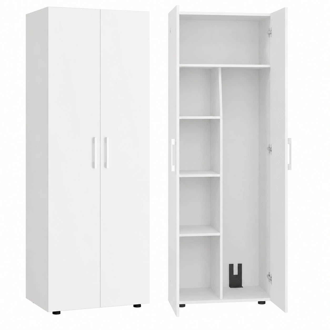 Bellamio Mehrzweck-Besenschrank Weiß mit Staubsaugerfach – Putzschrank aus Holz, Flurschrank mit viel Stauraum, 176x33x60 cm