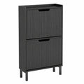 Schmaler Schuhschrank mit 2 Klappen in Schwarz, Platzsparend für Flur, 50x90x19cm