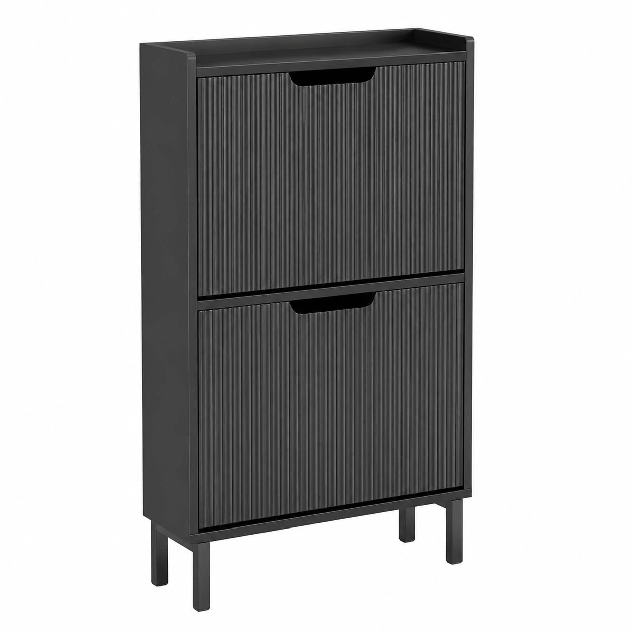 Schmaler Schuhschrank mit 2 Klappen in Schwarz, Platzsparend für Flur, 50x90x19cm