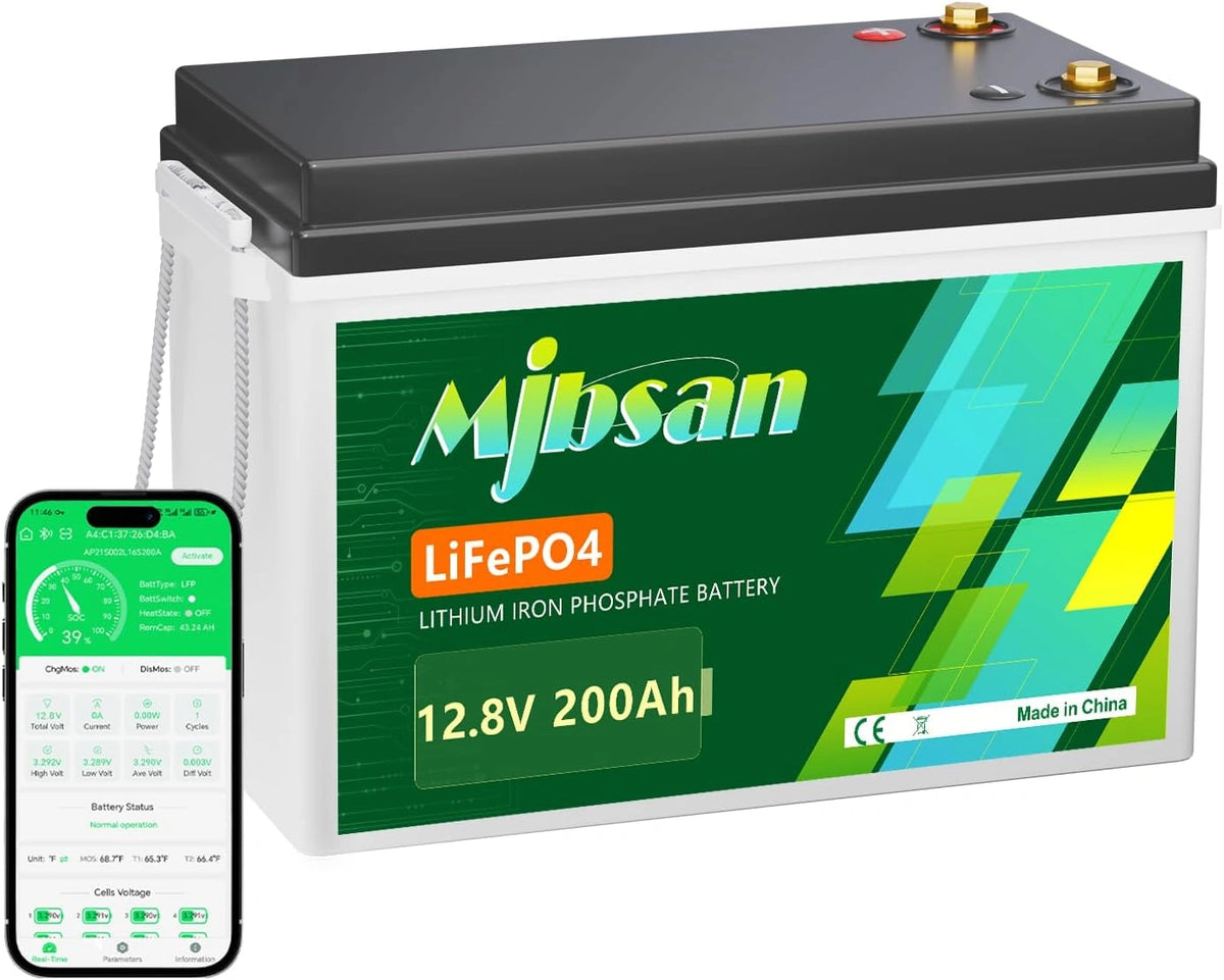 Akumulator Mjbsan, 200 Ah, 2560 Wh, 12 V, kolor zielony i szary