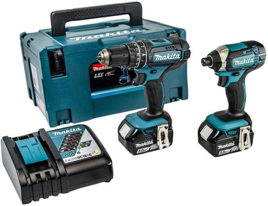 Zestaw elektronarzędzi Makita DLX2131TJ DHP482Z, 5,0 Ah, 18 V, kolor szary i turkusowy
