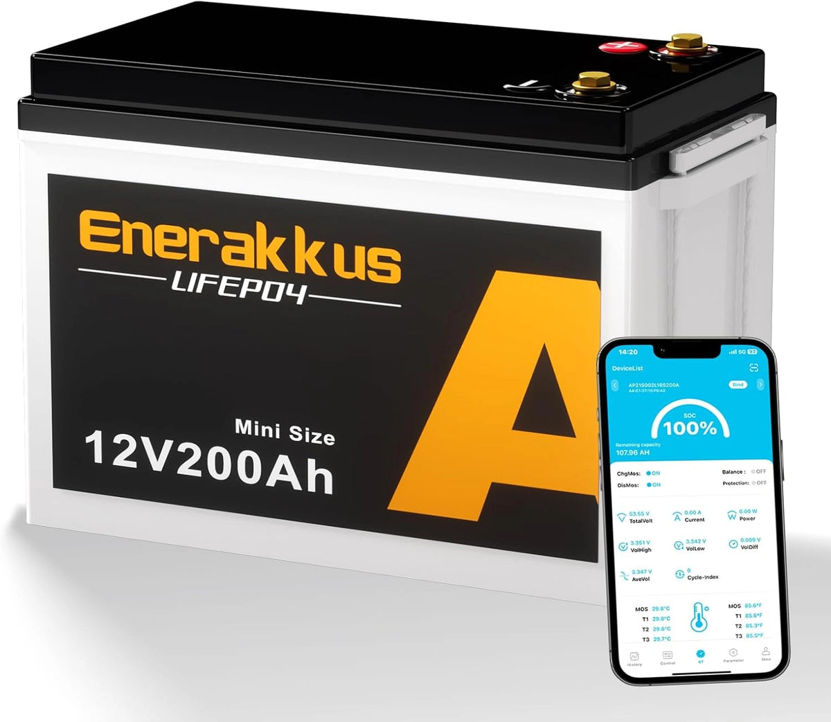 Akumulator LiFePO4, 200 Ah, 2560 Wh, 12 V, kolor czarny