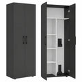 Bellamio Mehrzweckschrank Schwarz mit Stauraum und Staubsaugerfach - Holzputzschrank für Haushalt