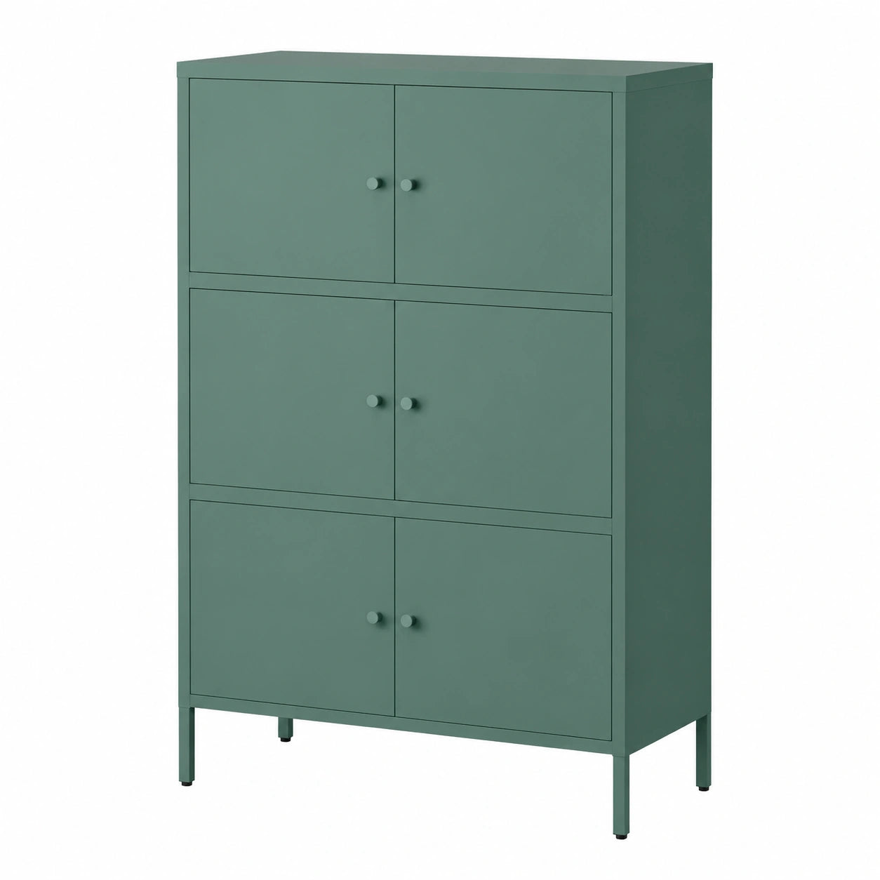 Attraktives Metall-Sideboard mit verstellbaren Füßen, 6 Türen & 3 Fächern in Dunkelgrün, 80 cm breit