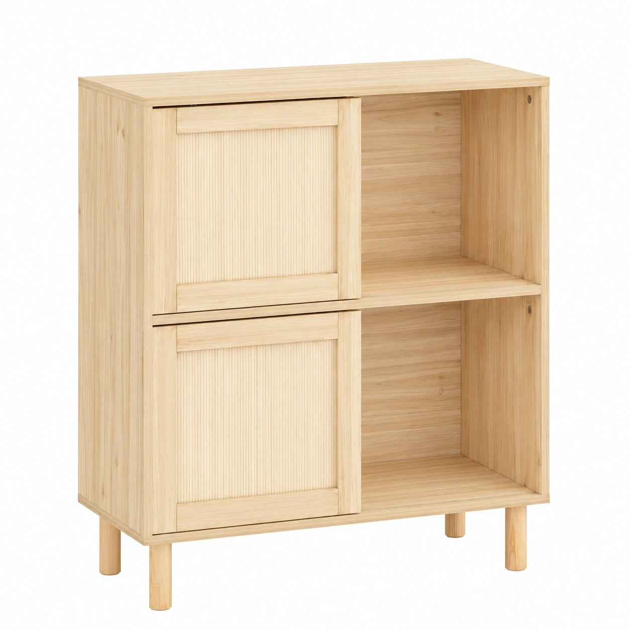 SoBuy Naturholz Sideboard mit Schiebetüren für Wohnzimmer und Flur - 80x87x35cm