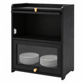 Vielseitiger Vorratsschrank Schwarz mit 2 Ebenen und Transparenter Tür, 42x25x50 cm, ideal für Küche, Wohnzimmer und Balkon