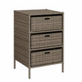 Wetterfester Poly Rattan Gartenschrank mit Stahlrahmen und Schubladen, Grau