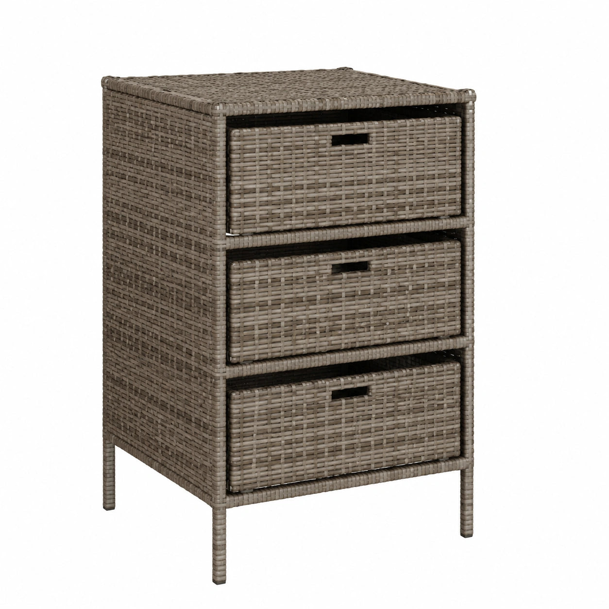 Wetterfester Poly Rattan Gartenschrank mit Stahlrahmen und Schubladen, Grau