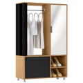 HOMCOM Garderoben-Set mit Spiegel, Kleiderstange und Schuhschrank, 8 Regalböden, 80x30x175 cm, Holzoptik