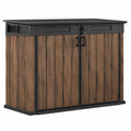 Keter Signature Gartenschrank, wetterfest, abschließbar, 2020 L Stauraum, Gasdruckfedern, Rosenholz-Design, passend für 2x 360-l-Mülltonnen