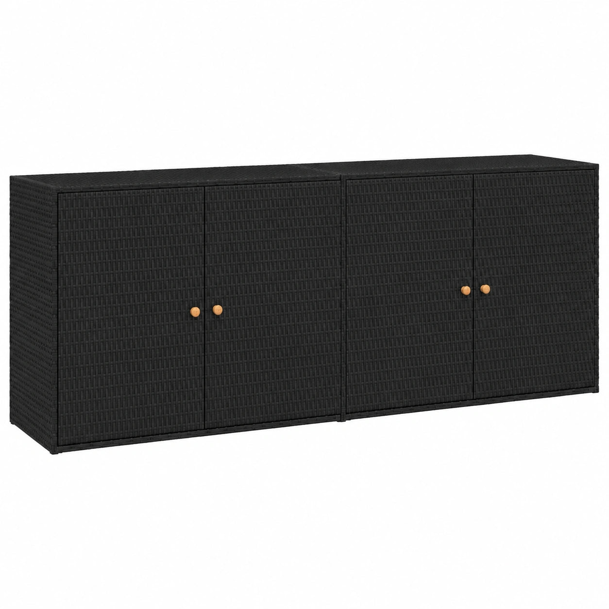 Hochwertiges Polyrattan Garten-Sideboard, Schwarz, Außen-Aufbewahrungsschrank, 198x55,5x80 cm