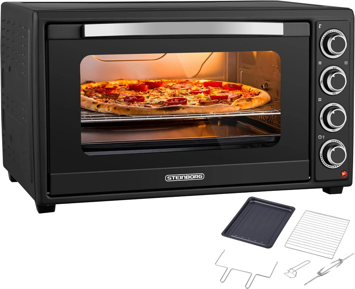 Piec do pizzy Steinborg, 2000 W, 60 l, programator czasowy, termoobieg, kolor szary i czarny