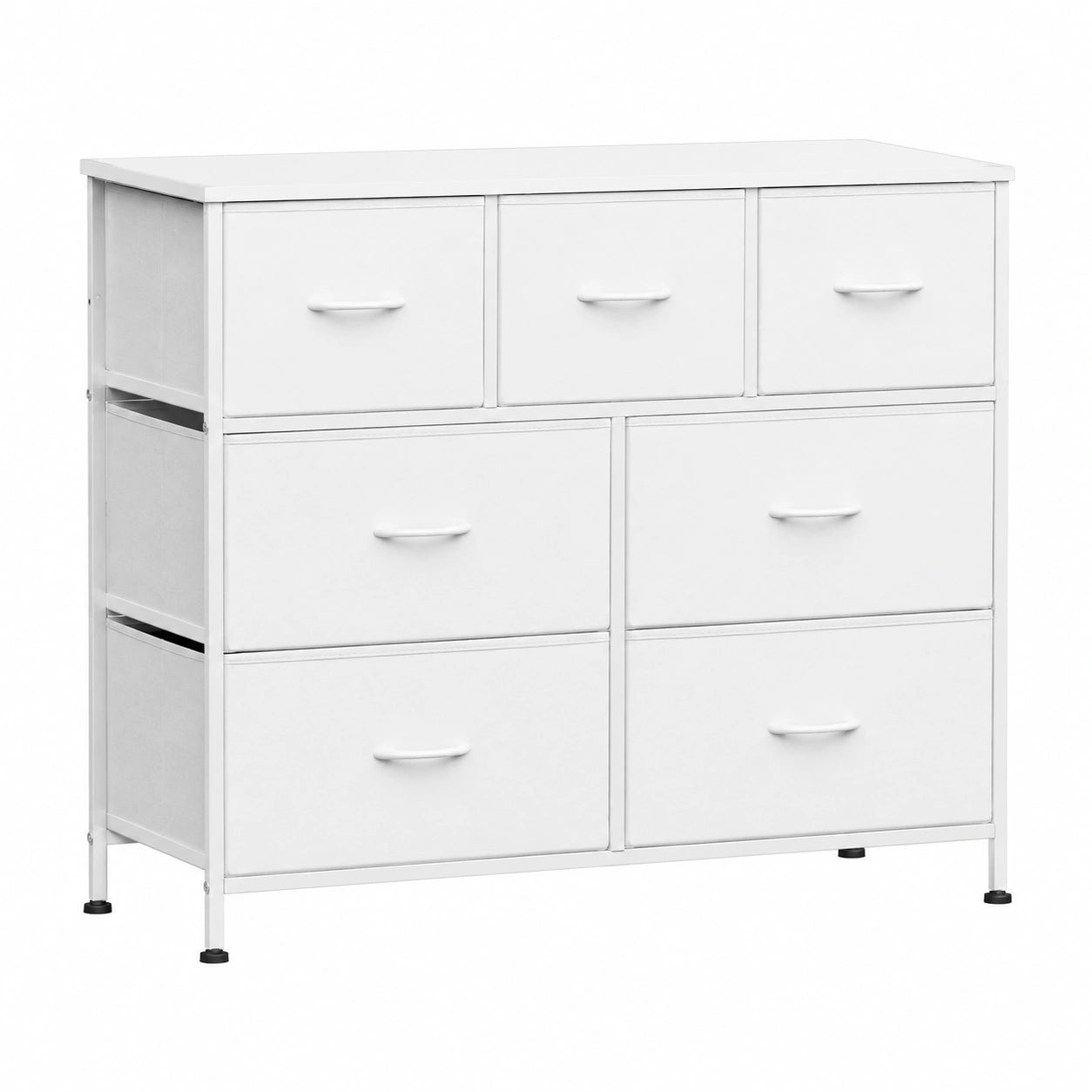 Stoffkommode mit 7 Schubladen und robustem Stahlrahmen, ideal für Schlafzimmer und Wohnzimmer, Weiß