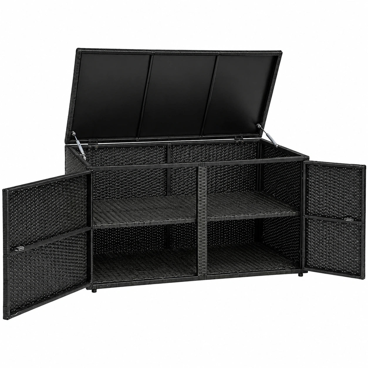 LIFEZEAL Rattan Aufbewahrungsbox - 2-stufig, wetterfest, 115x60x65 cm, ideal für Garten & Terrasse