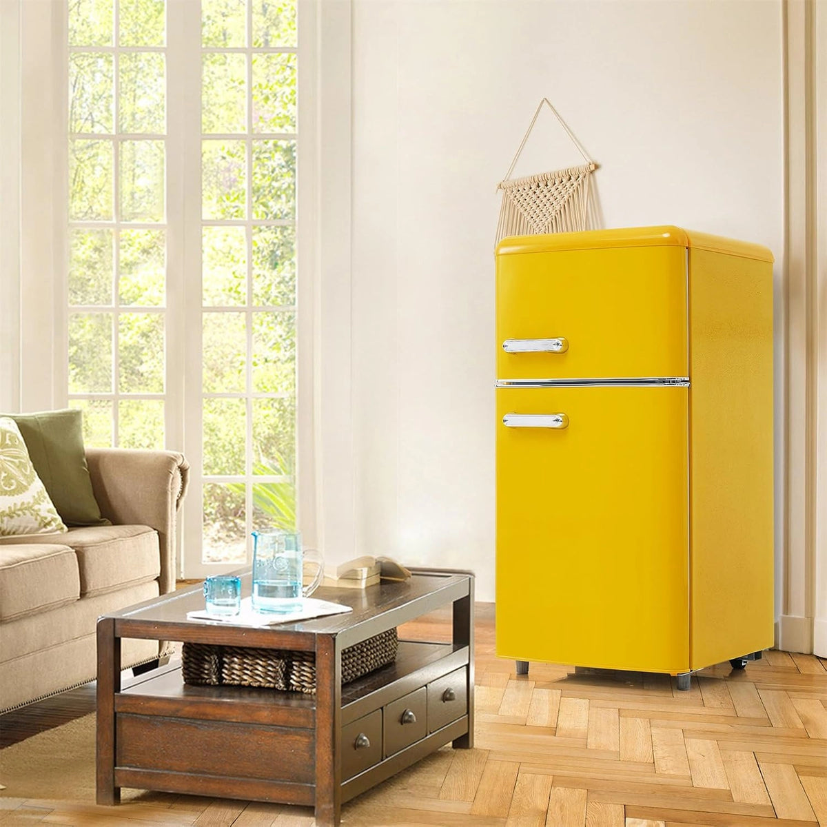 Lodówko-zamrażarka Retro, 72 l, kolor żółty