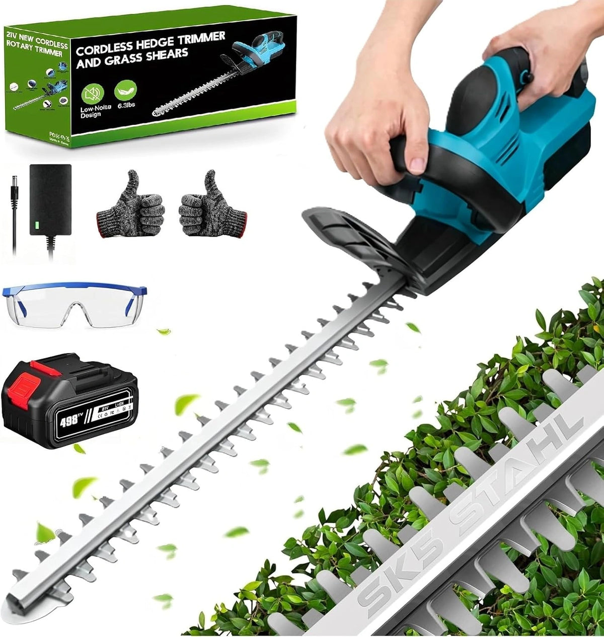 Nożyce do żywopłotu Akumulatorowe, 1000 W, 6,0 Ah, 21 V, kolor szary i zielony