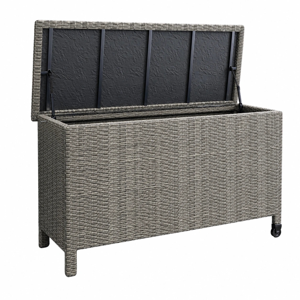 Große wetterfeste Polyrattan Gartenbox mit Rollen, 400L, Grau