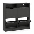 ELUCHANG Platzsparender Schuhschrank mit 4 Klappen, Schwarz, für Flur und Garderobe
