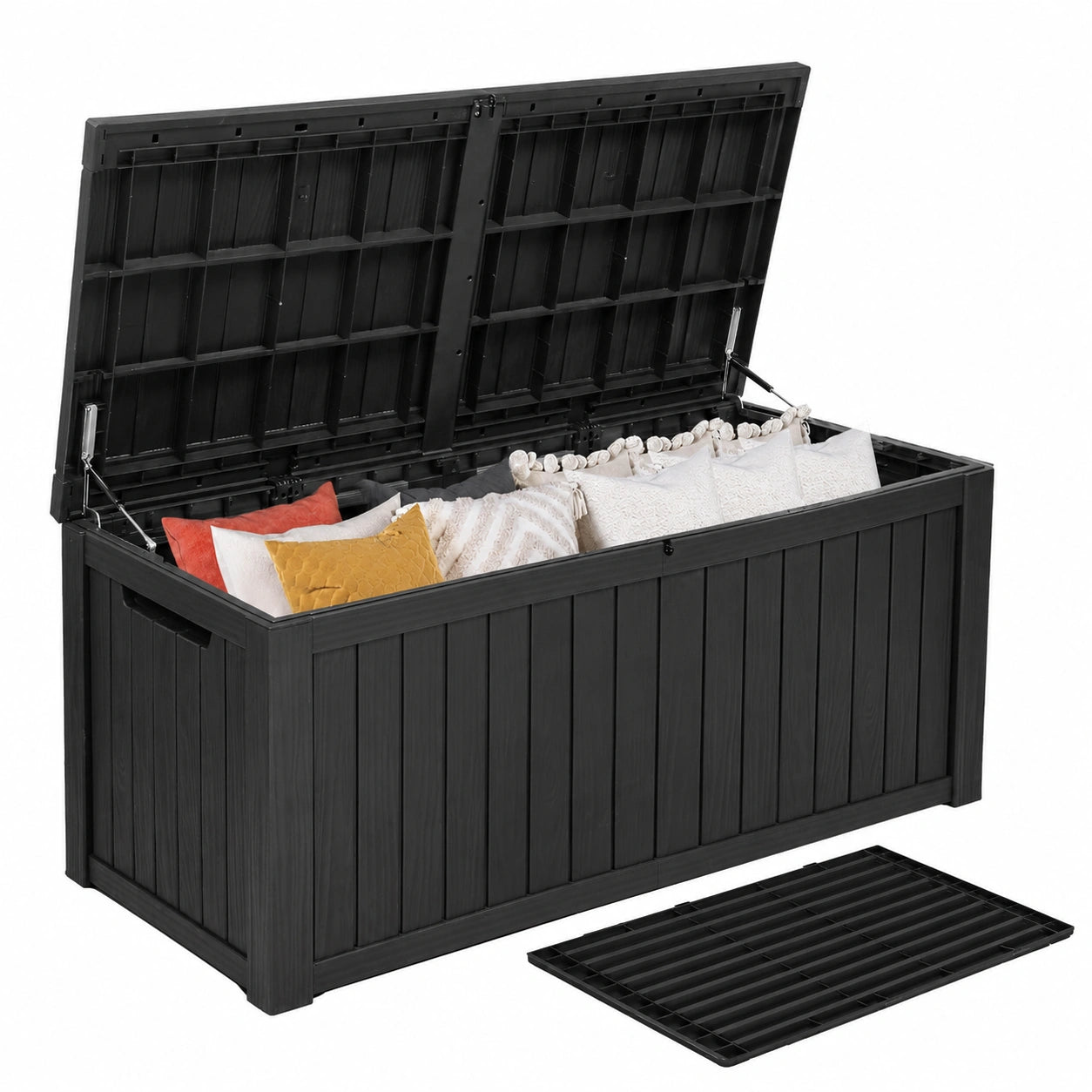 Große Wasserdichte Gartenbox 680L mit Trennsteg - Für Terrasse, Garten & Pool - Schwarz