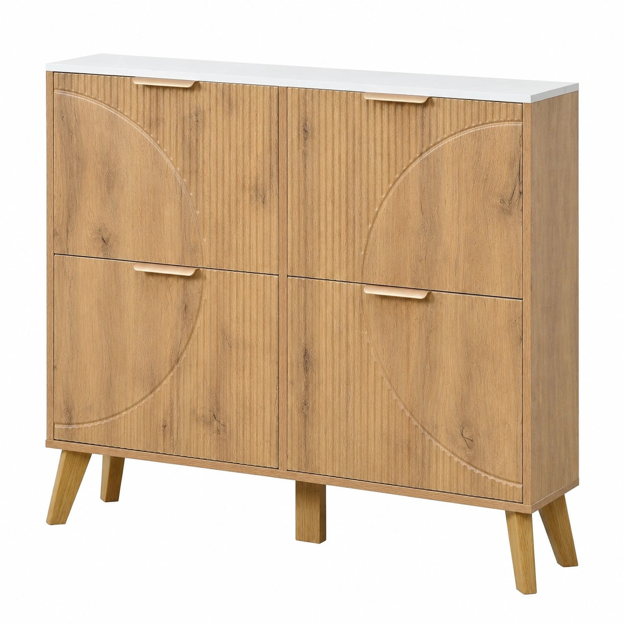 Moderner Schuhschrank mit Marmoroptik, Klapptüren und Holzbeinen, 105x24x95.5cm