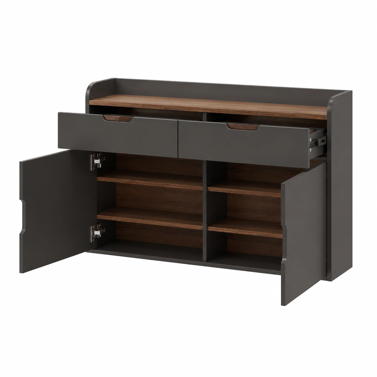 Platzsparender Schuhschrank aus Holz mit Schublade, Schwarz, 100 x 63 x 22 cm, für Flur und Wohnzimmer