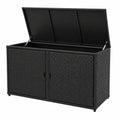GOPLUS 335L Rattan-Aufbewahrungsbox, Kissen- und Gartenbox mit Regal und Deckel, wetterfester Schrank für Terrasse und Balkon (Schwarz)