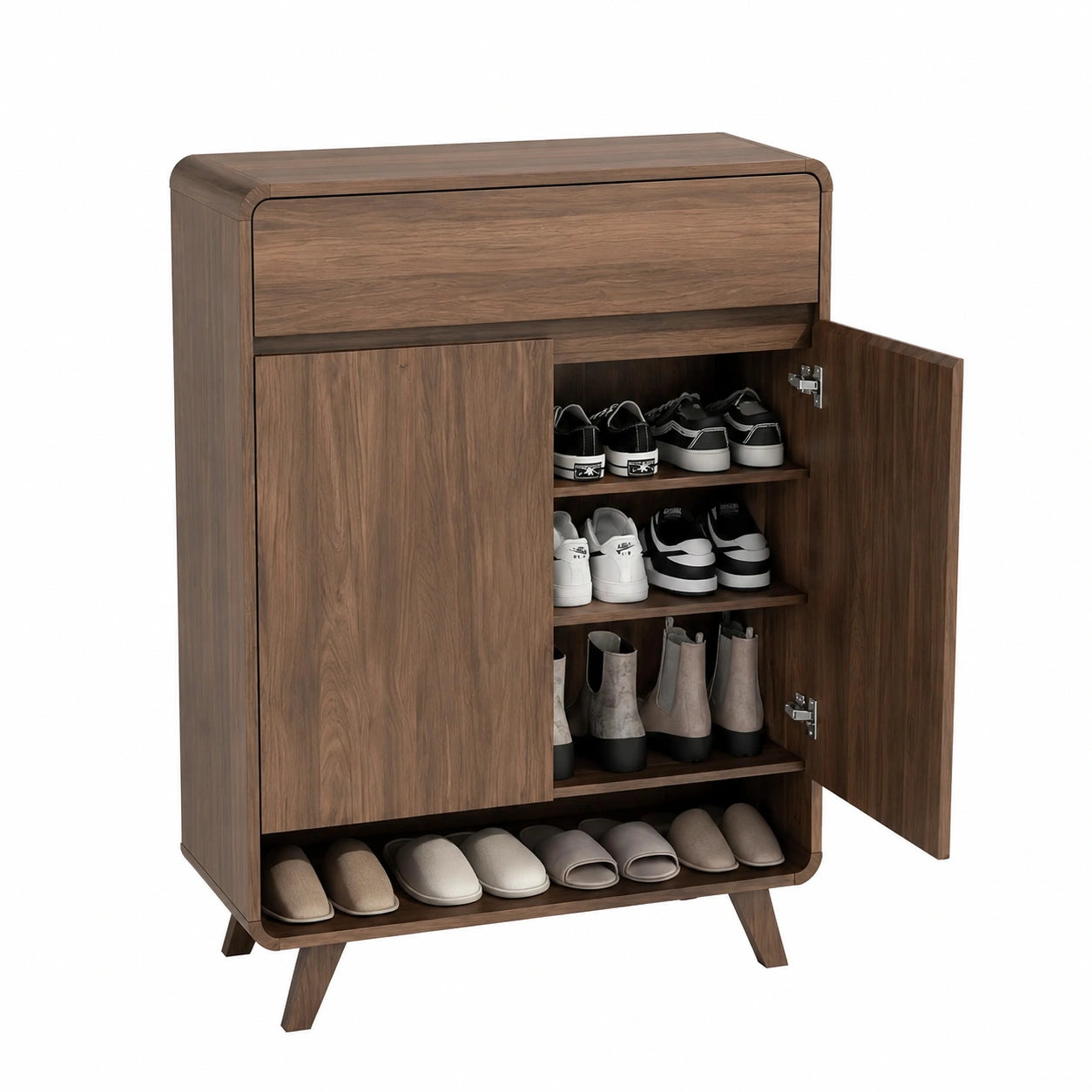 Pamapic Schuhschrank aus Holz mit Schublade und Türen, 4-stufiges Schuhregal für Flur und Schlafzimmer, 80x35x106,5 cm, Braun